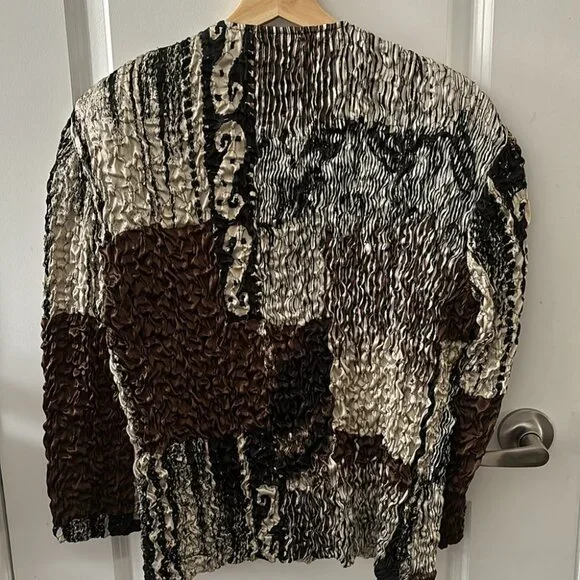 Joseph Ribkoff Jacket Women's Black Brown Trends Textured Zip Up 3/4 Sleeves - Picture 5 of 7